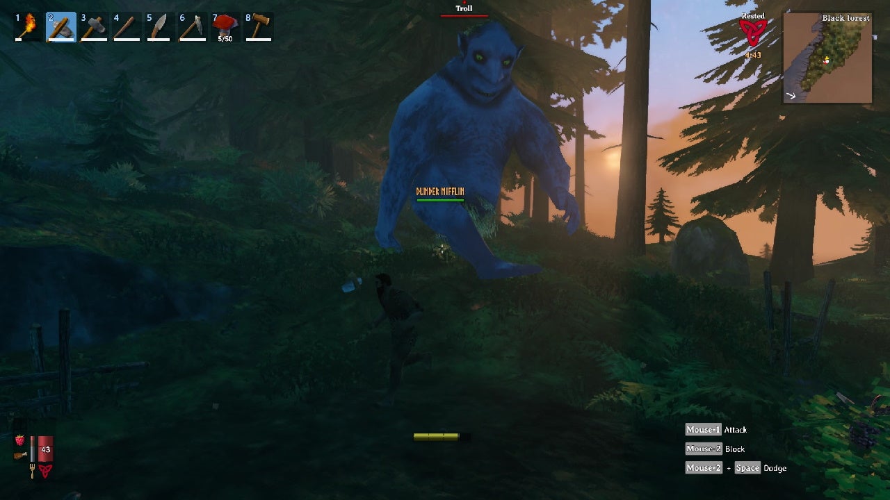 I desperately run away from a huge, blue troll in the Black Forest.