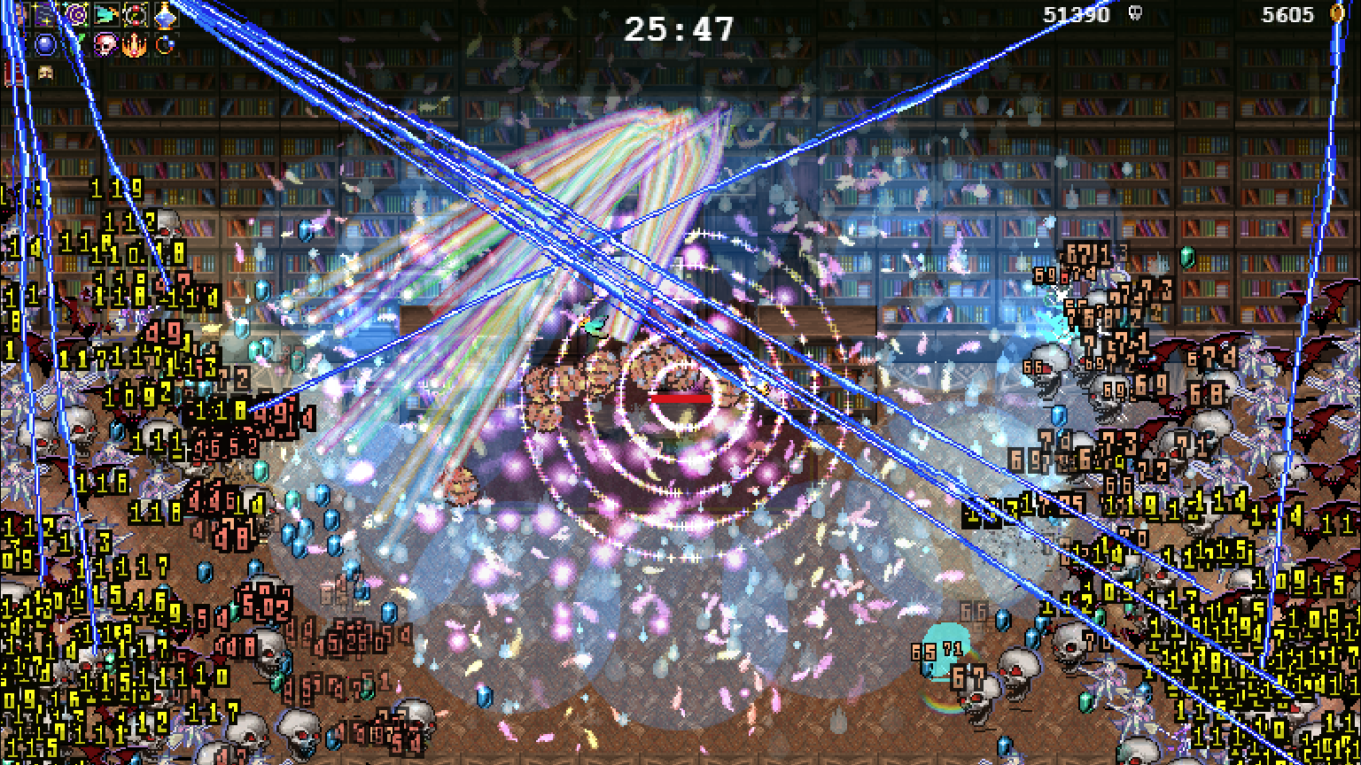 A colorful explosion of violence in a screenshot from Vampire Survivors.