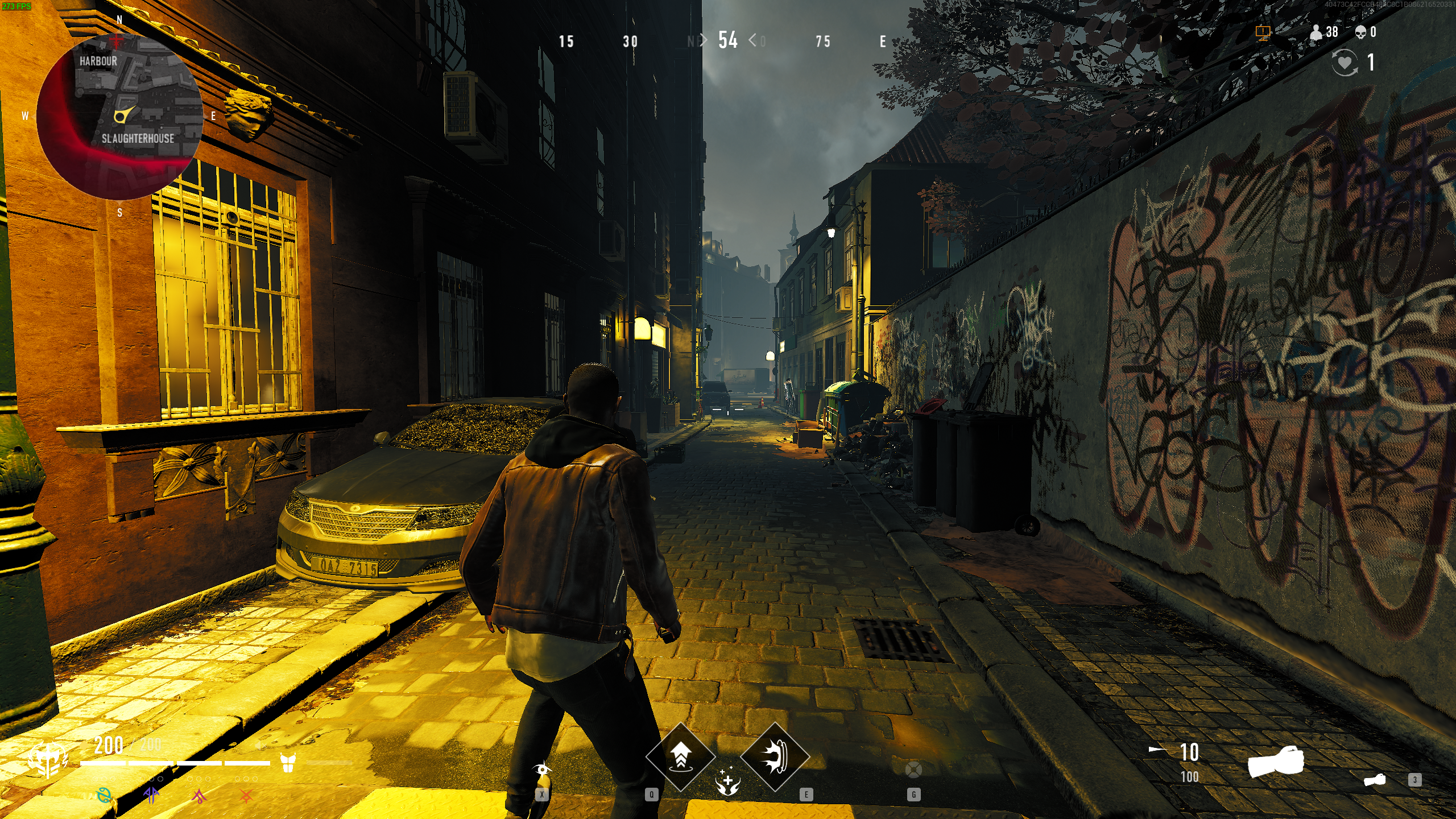 A in-game screenshot of Vampire: The Masquerade – Bloodhunt on its Low graphics preset.