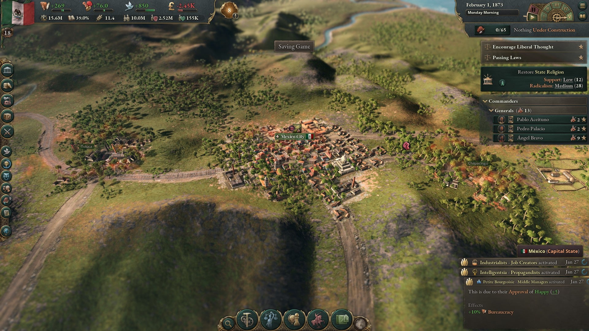 A screenshot from Victoria 3 showing a 3D model of Mexico City