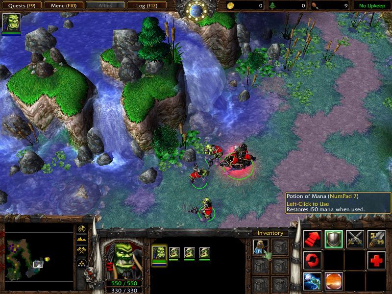 Orcs travel across a waterfall scene in Warcraft III