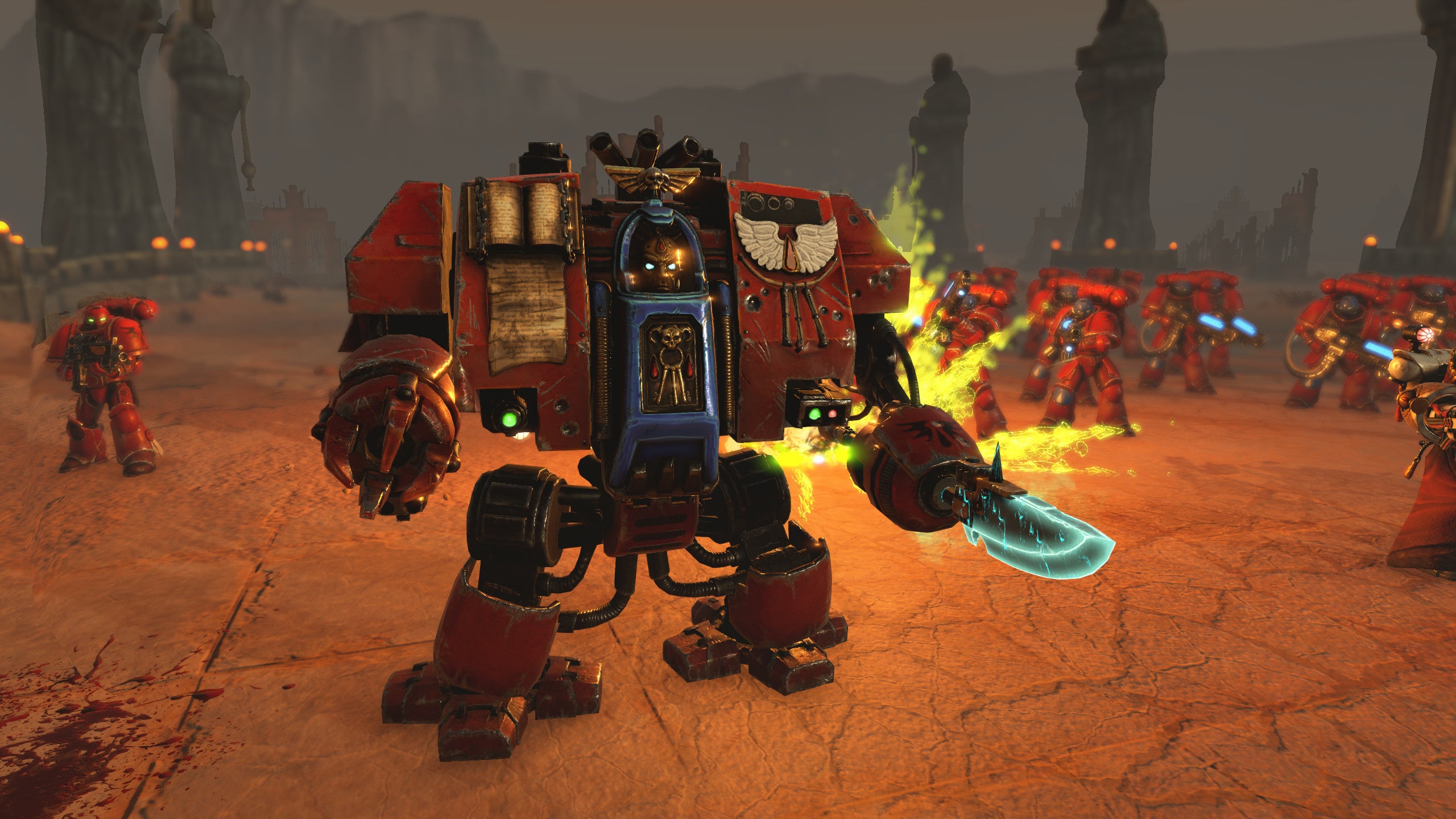 A Dreadnought posing in a Warhammer 40,000: Battlesector screenshot.