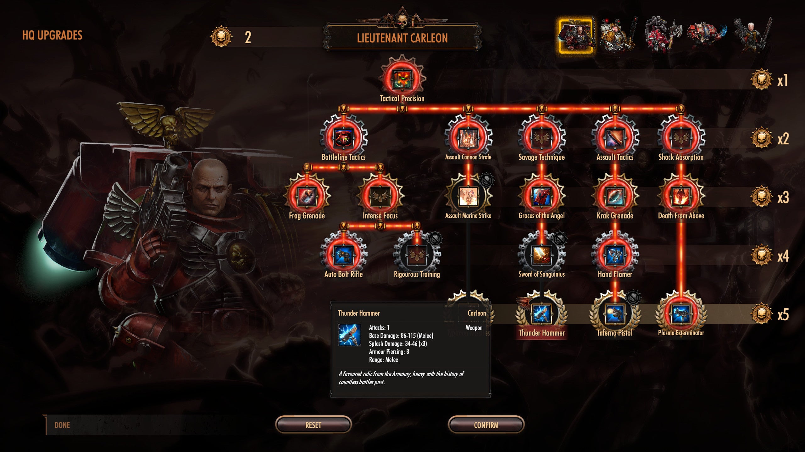 A character's skill tree in a Warhammer 40,000: Battlesector screenshot.