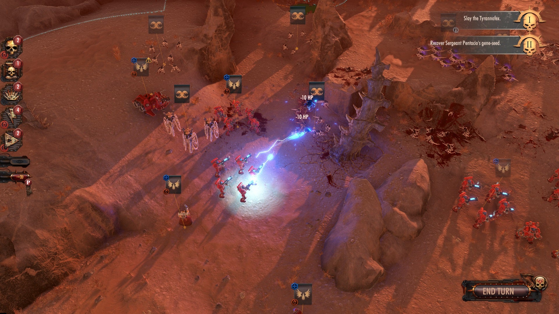 Blood Angels battling Tyranids in a Warhammer 40,000: Battlesector screenshot.