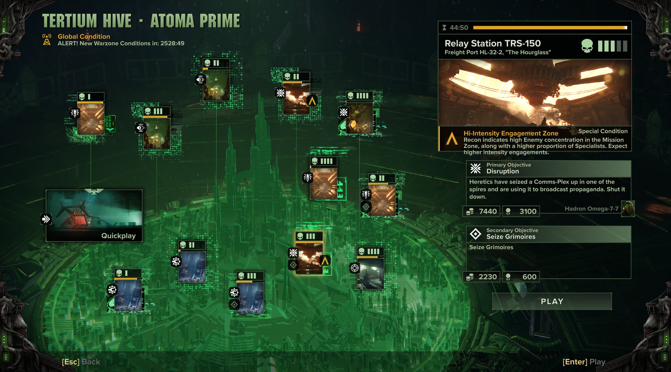Избор на мисия в Warhammer 40000: Екранна снимка на Darktide.