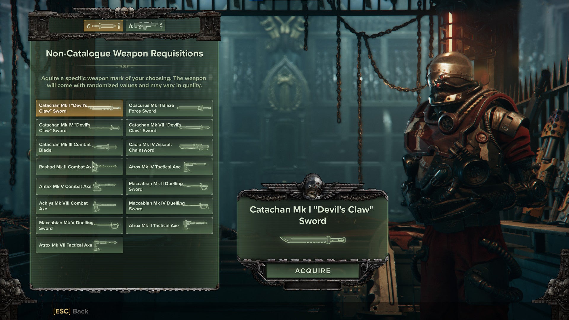 Buying common weapons in the the updated gear shop in a Warhammer 40,000: Darktide screenshot.