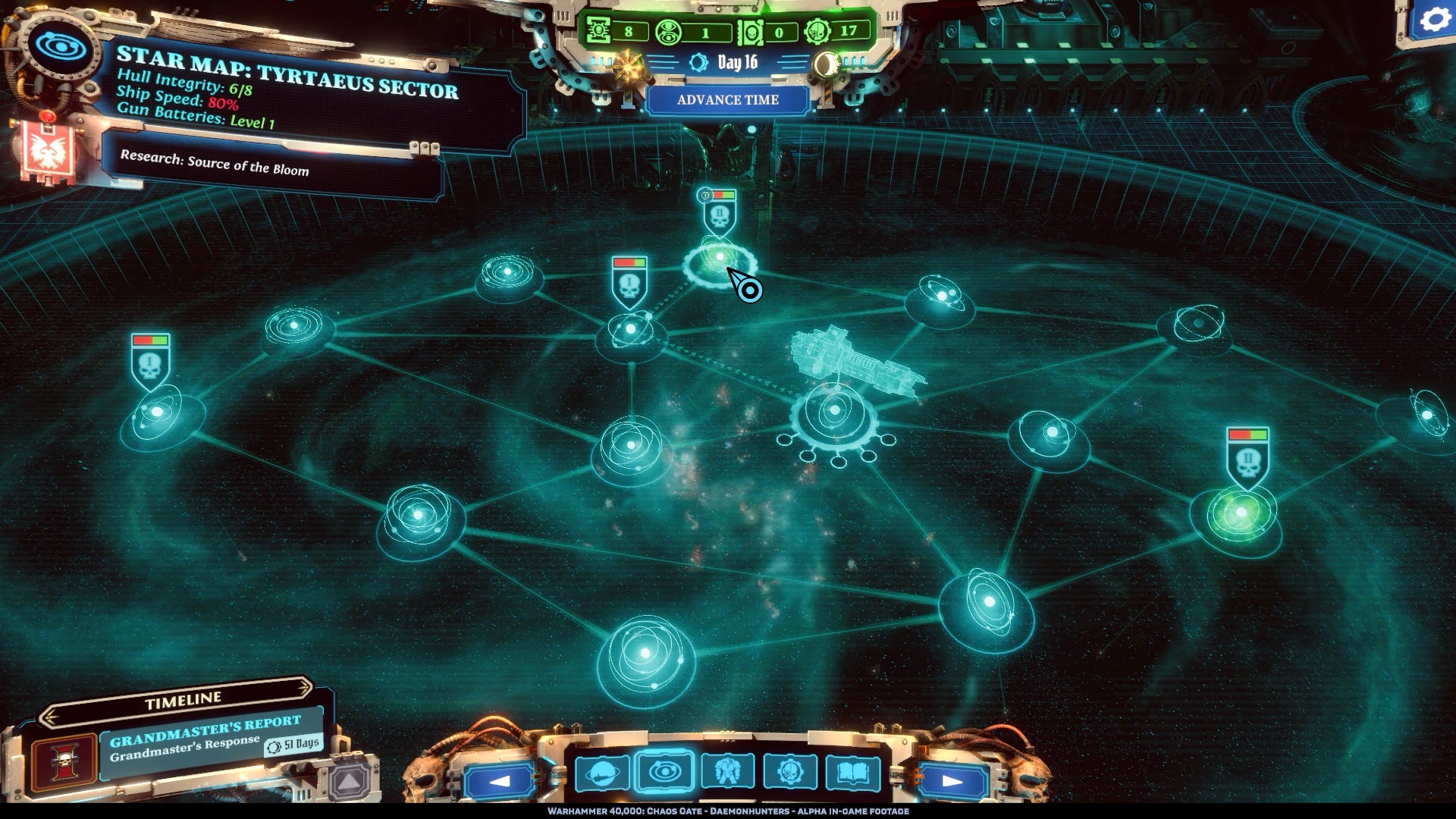 The space ship upgrade screen in Warhamemr 40K: Chaos Gate - Daemonhunters