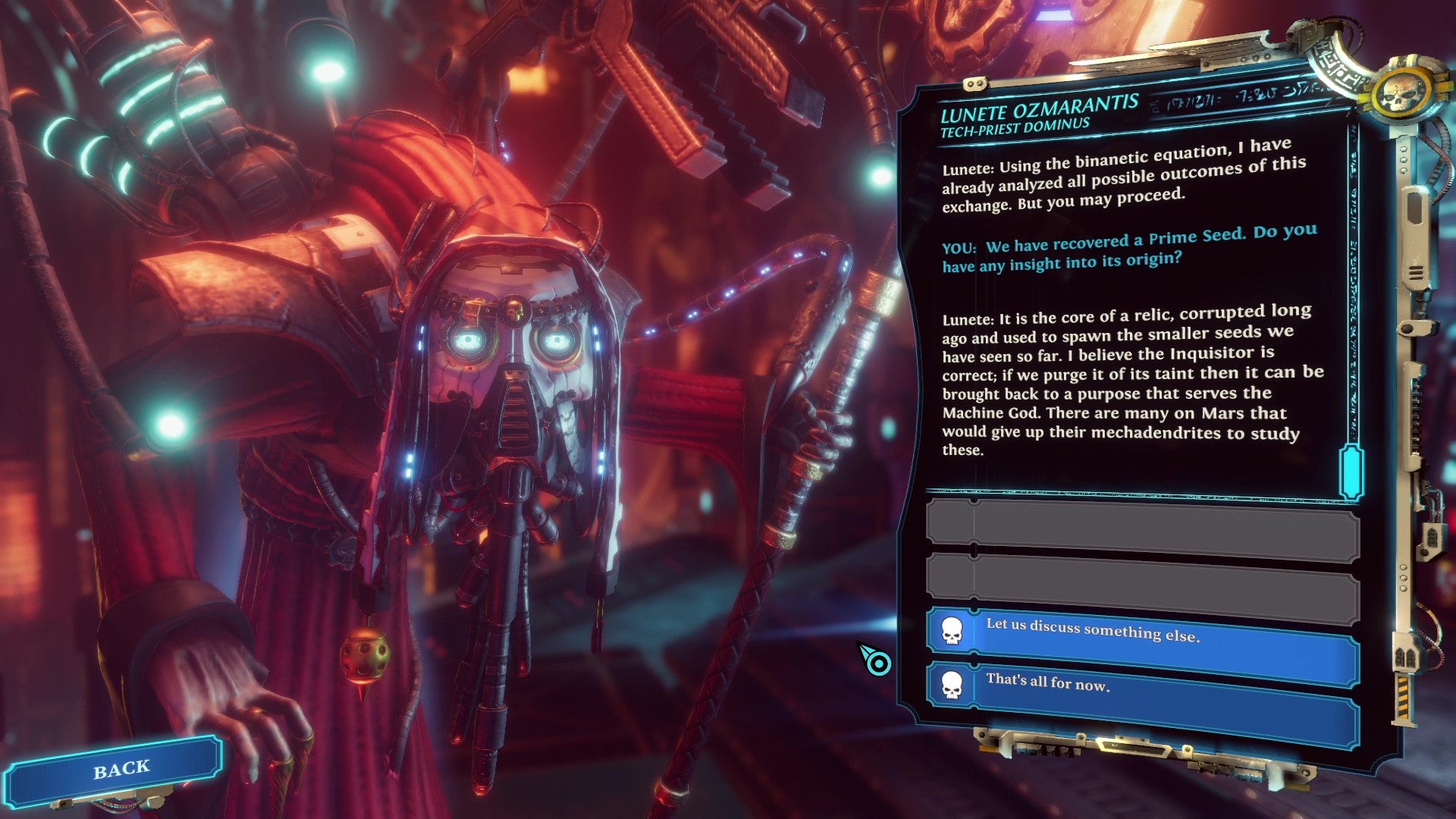 Технически свещеник говори с играча в Warhammer 40K: Chaos Gate – Daemonhunters