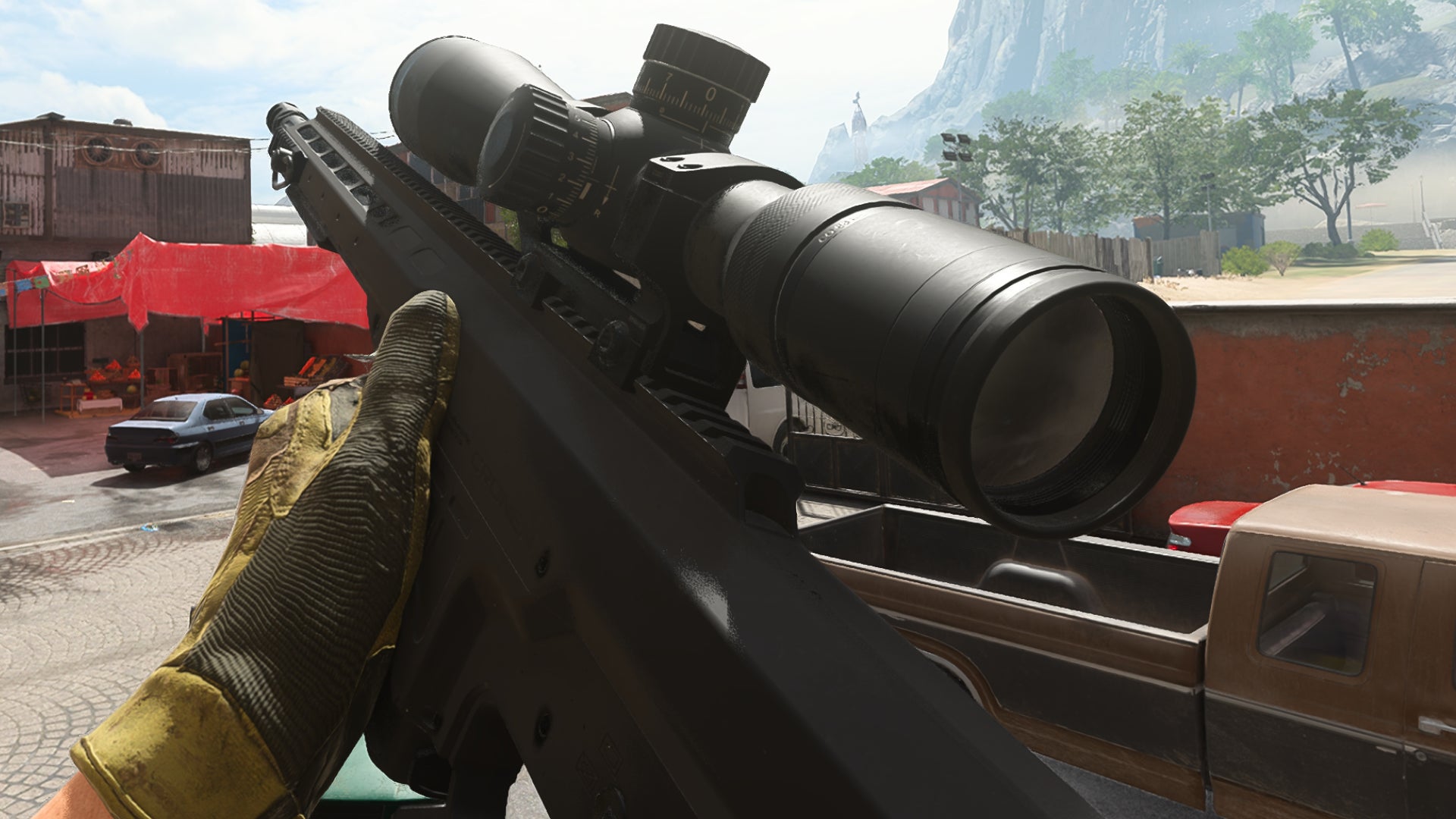 The player in Warzone 2.0 inspects their weapon, the MCPR-300.