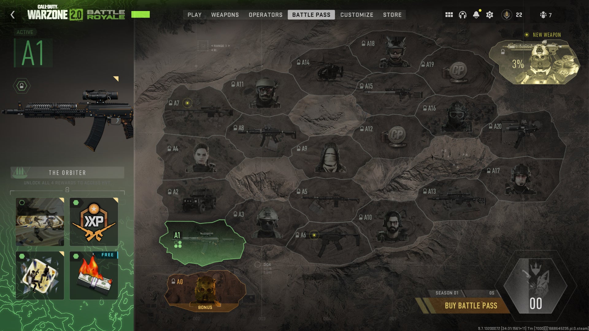 A screenshot of the Warzone 2 Battle Pass map.