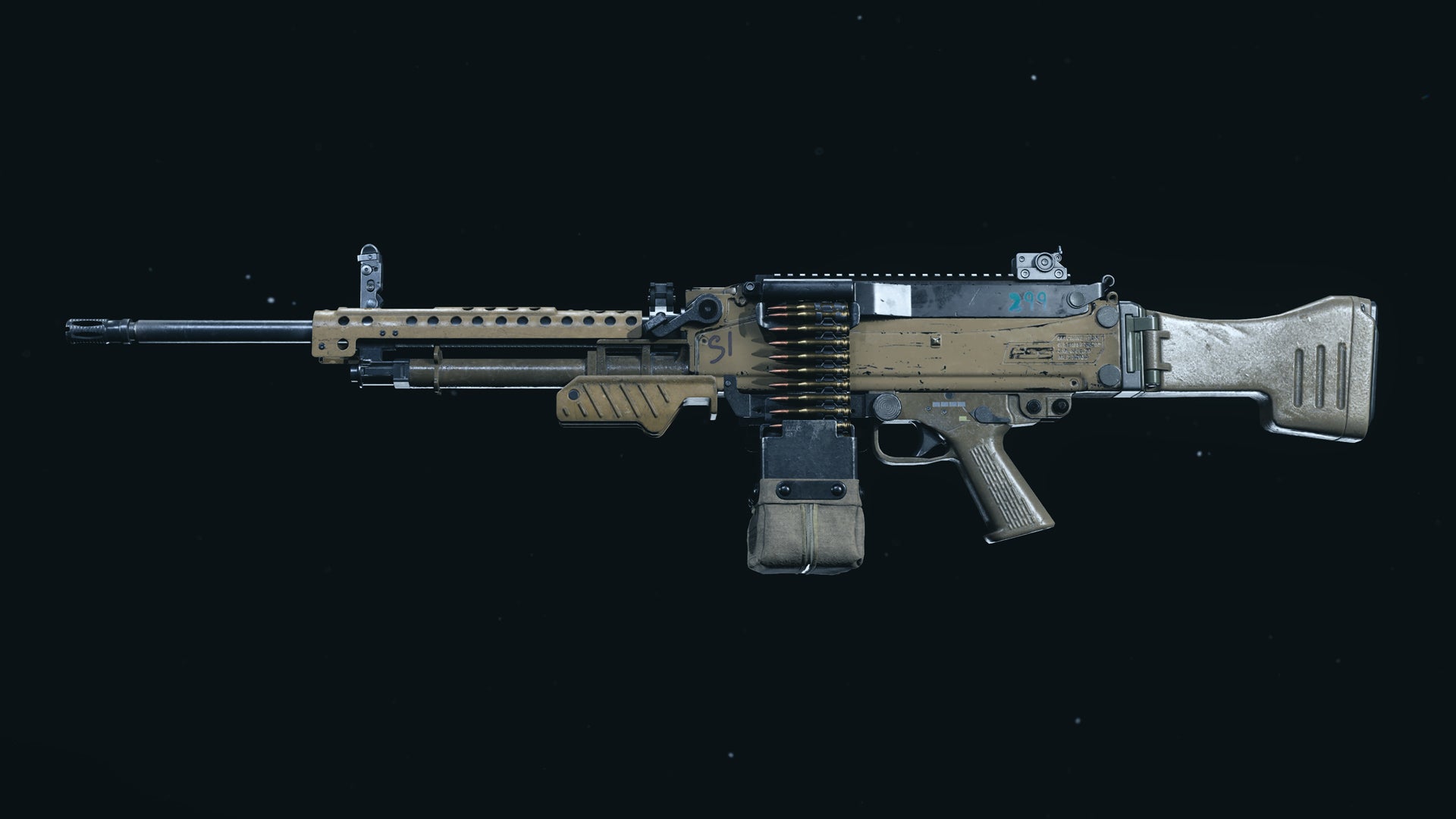 A screenshot of the M91 LMG as it appears in the Call of Duty: Warzone Gunsmith.