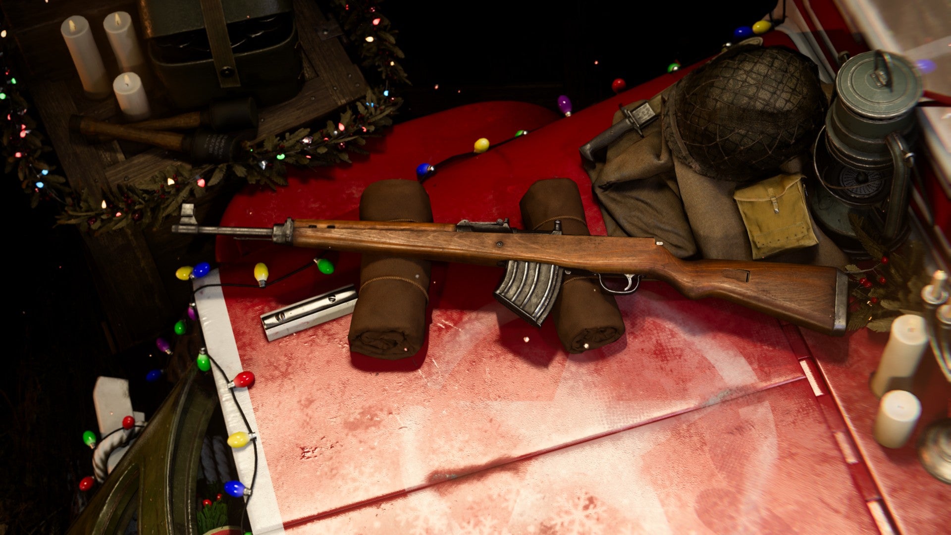 G43 Marksman Rifle in the Vanguard loadout screen. On a crate surrounded by Christmas decorations and lights.