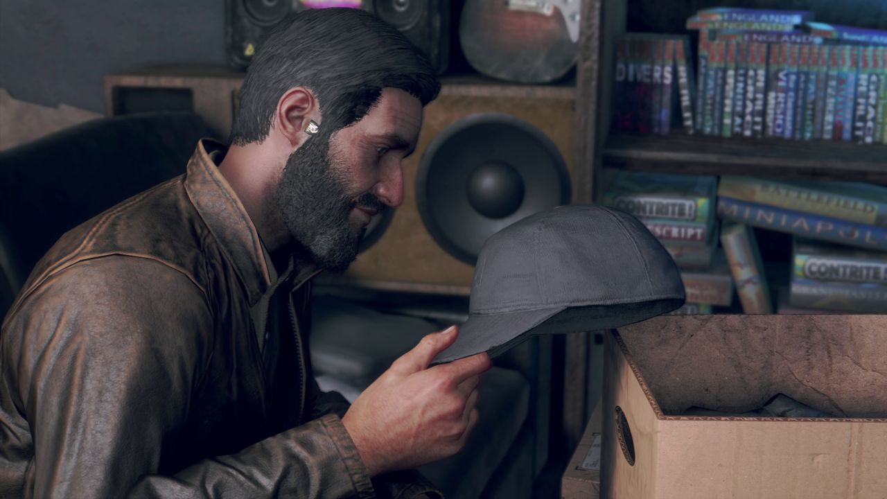Aiden looks at his cap in Watch Dogs Legion Bloodline