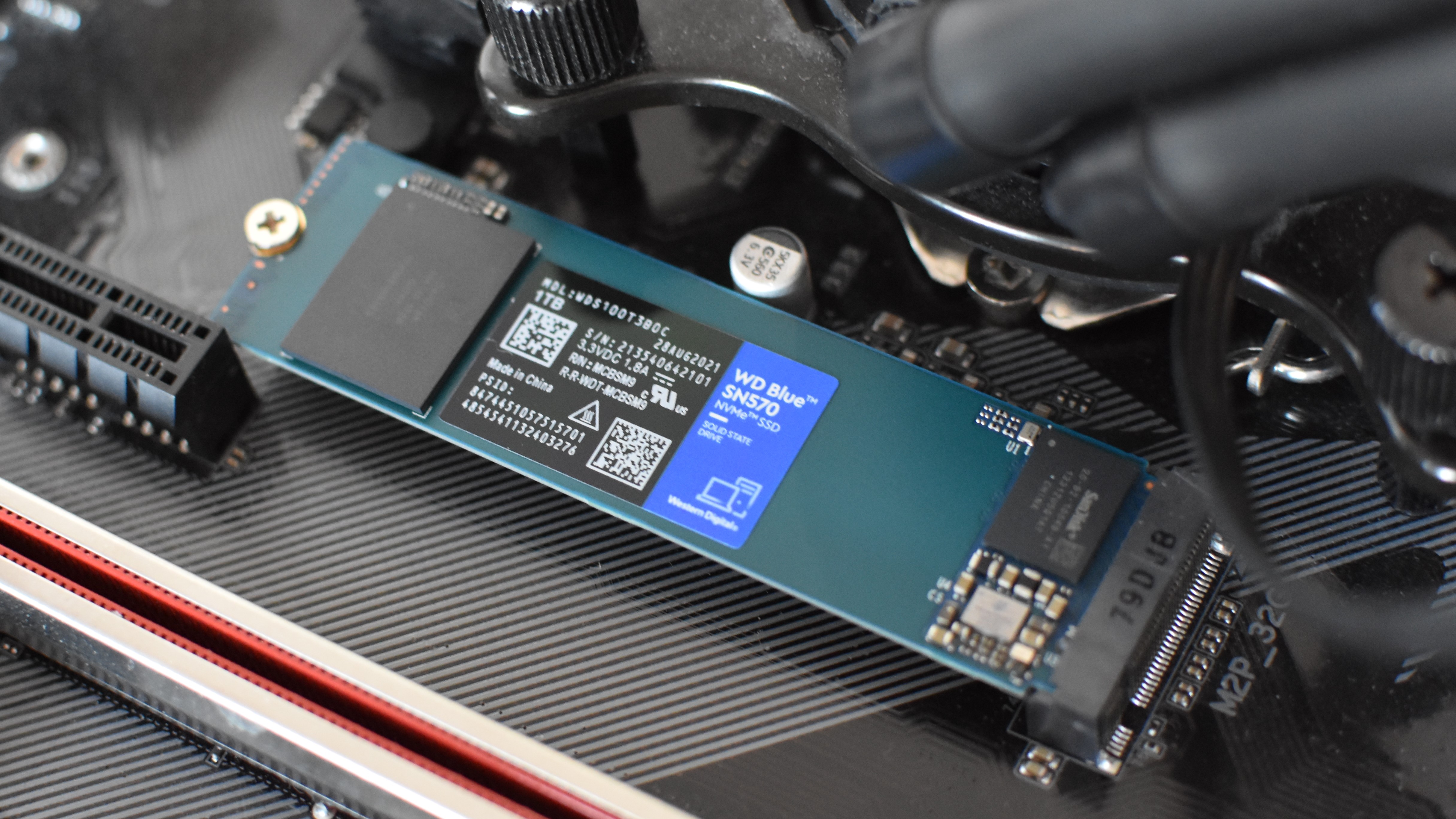 The WD Blue SN570 SSD installed in an M.2 slot.