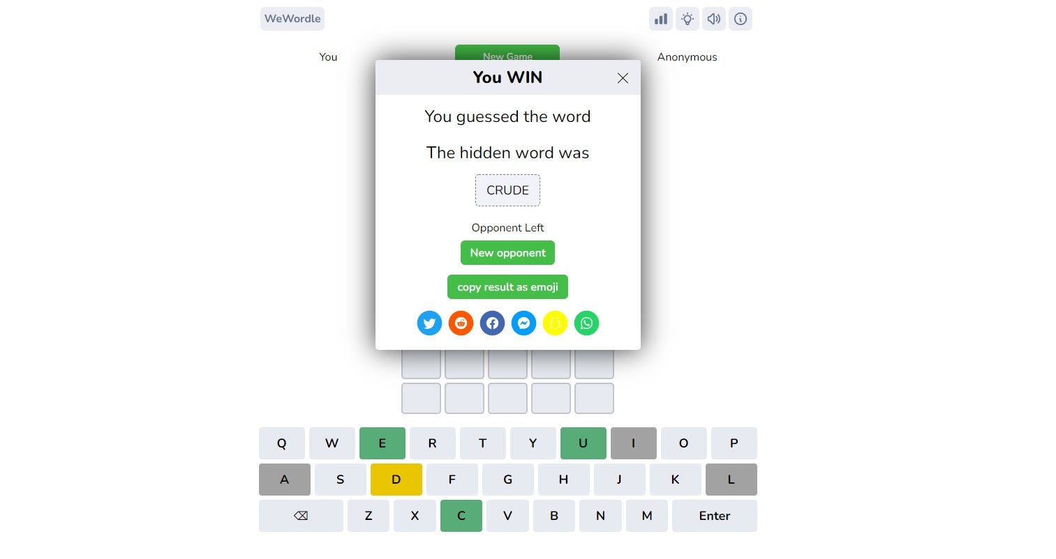 Competir para resolver quebra-cabeças do Wordle contra outros no WeWorle
