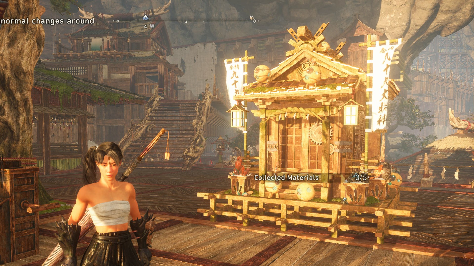 The player in Wild Hearts stands next to a Tsukumo Ore Shrine in Minato.