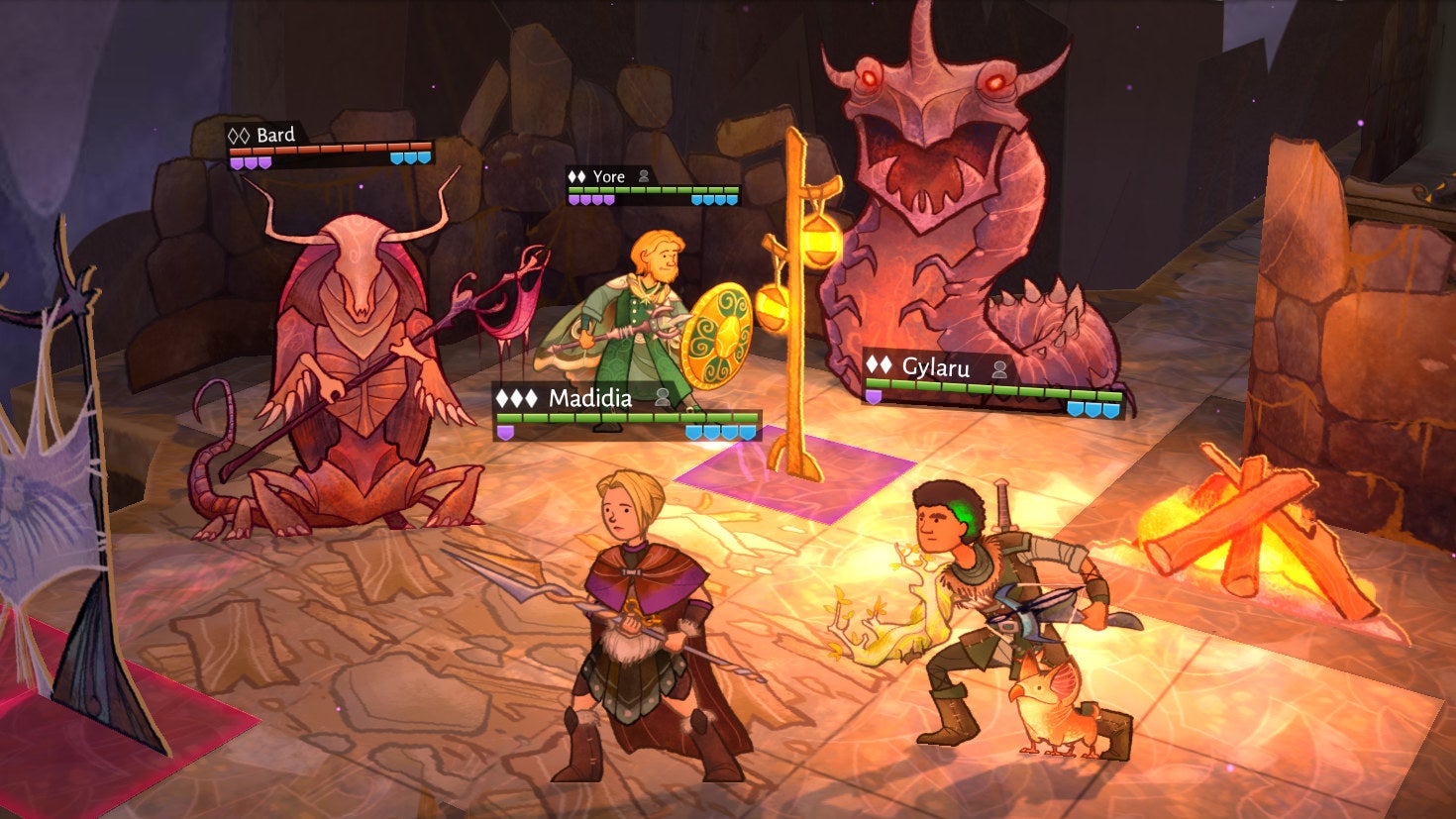 A party of adventurers battle monsters in a Wildermyth screenshot.