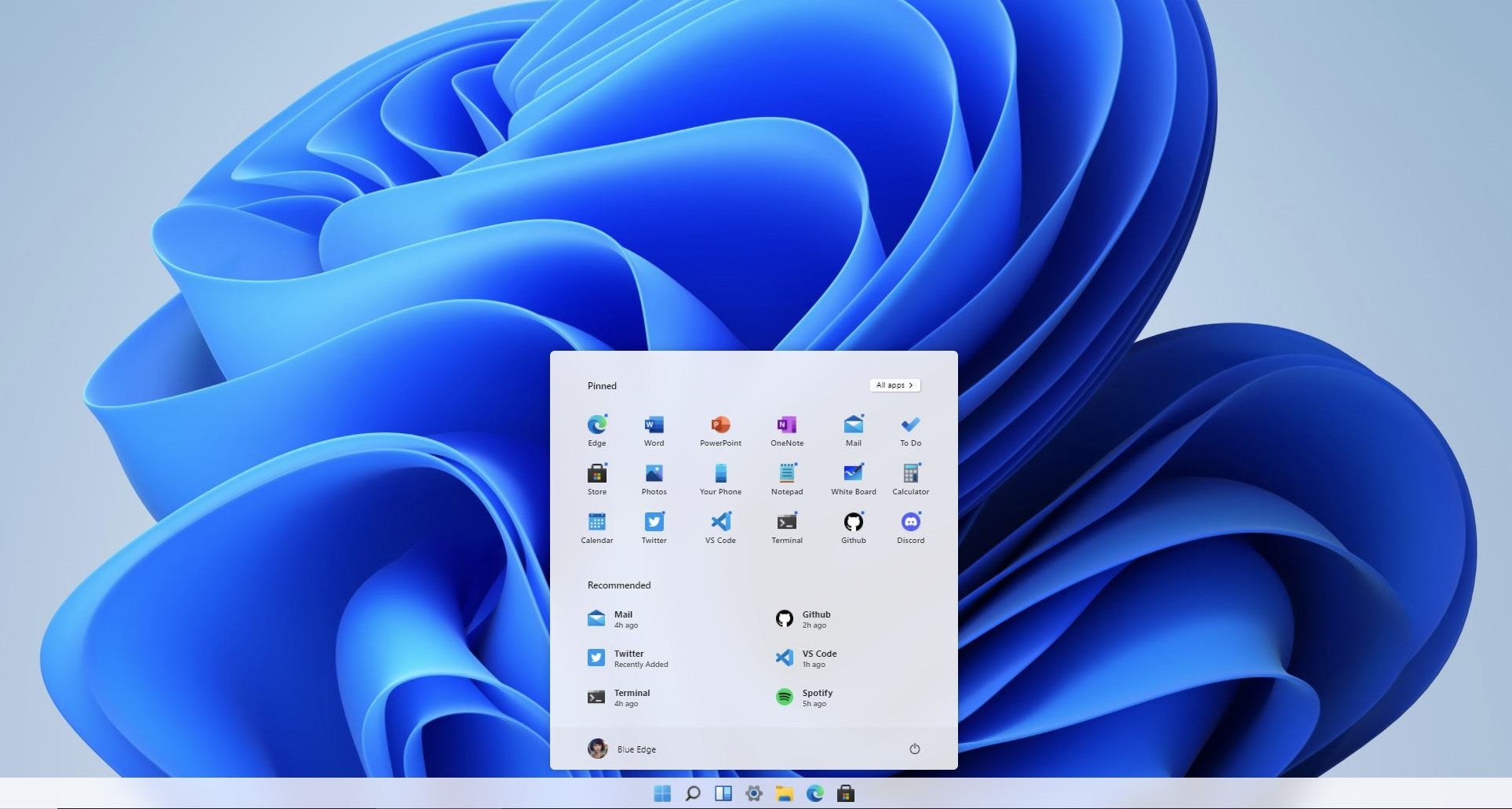 A screenshot of Windows 11 in React, a browser demo of the Windows 11 desktop screen.