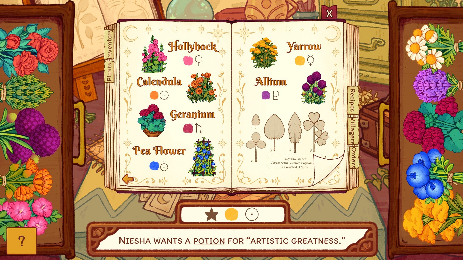 A Witchy Life Story screenshot of a book showing recipes for magical potions