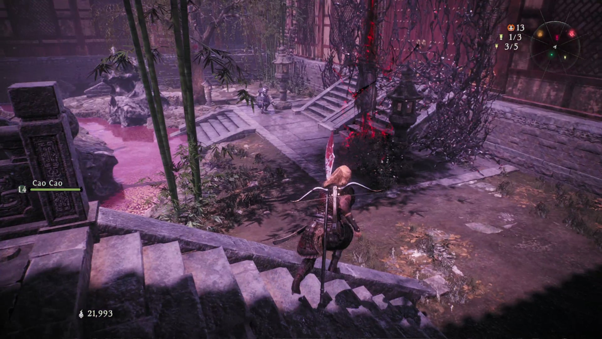 Скриншот Wo Long: Fallen Dynasty, На Котором Игрок Стоит Рядом С Флагом.