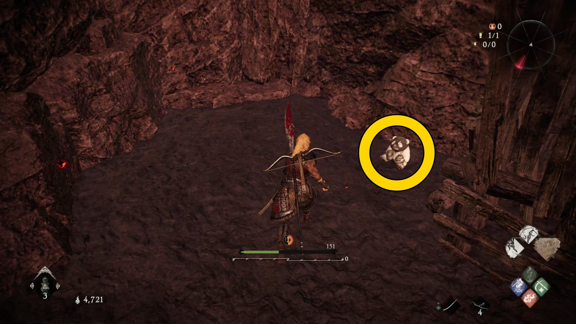 El jugador de Wo Long encuentra un demonio Shitieshou escondido en una esquina.