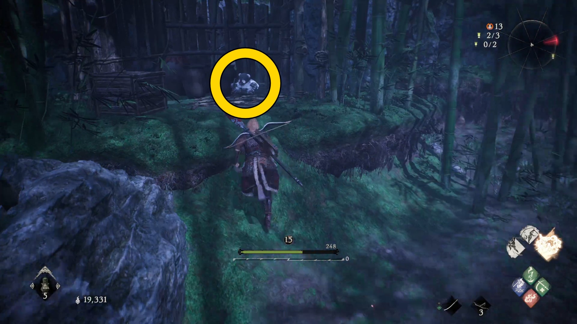 The player in Wo Long comes across a Shitieshou hiding in amongst a bamboo forest.