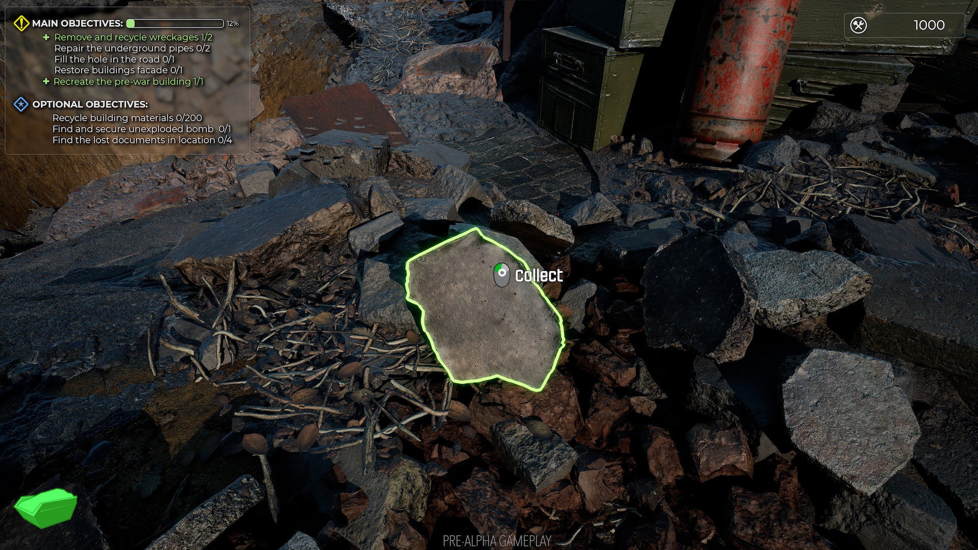 Collecting rubble in a WW2 Rebuilder screenshot.