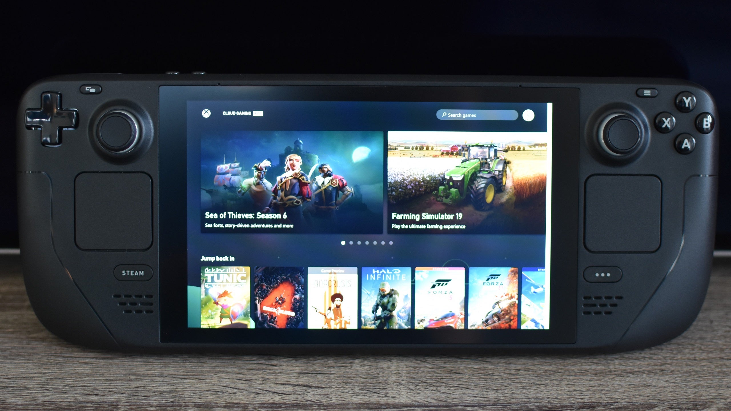 The Xbox Cloud Gaming interface on a Steam Deck.
