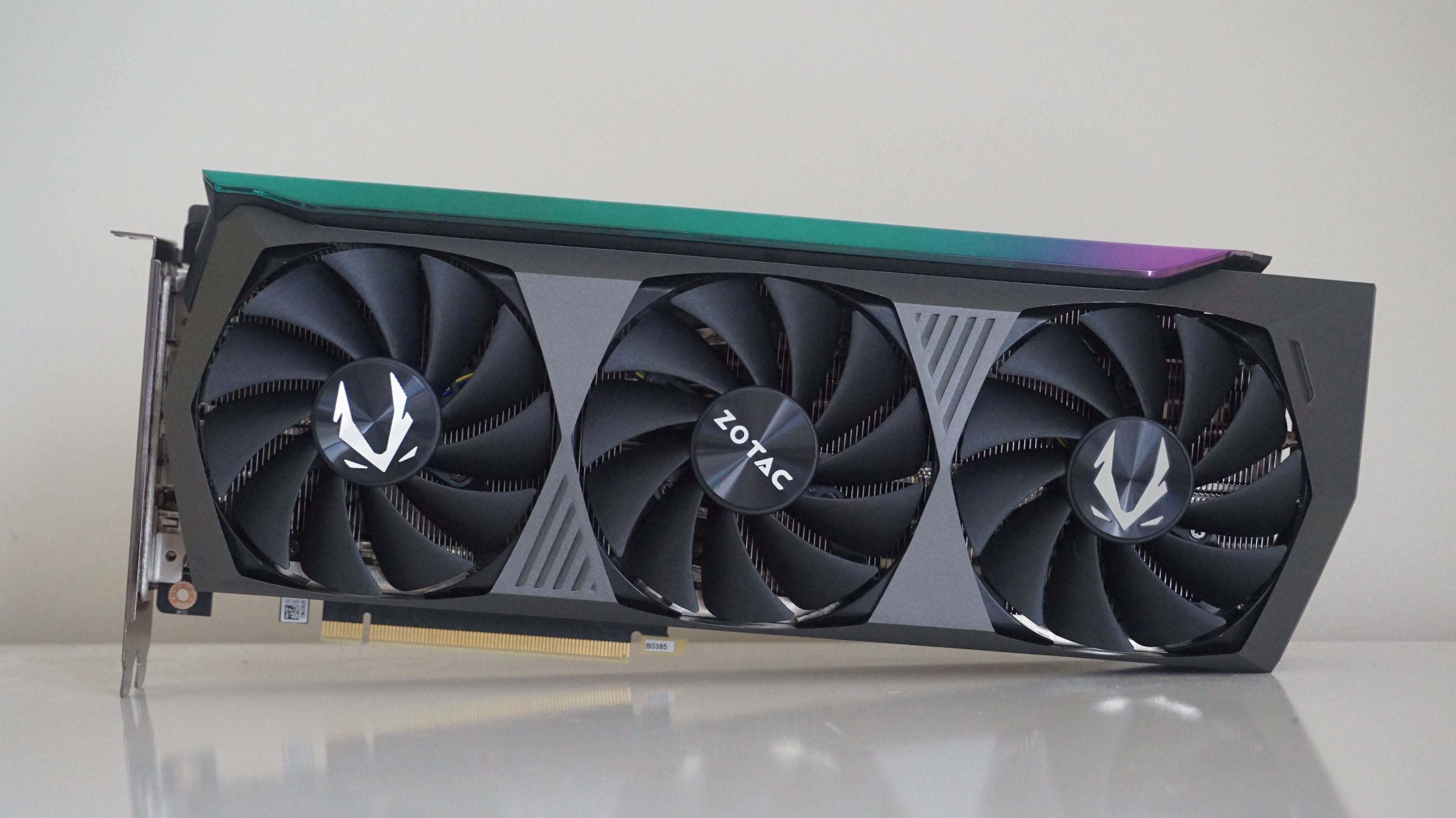 A photo of Zotac's GeForce RTX 3070 Ti AMP Holo edition graphics card
